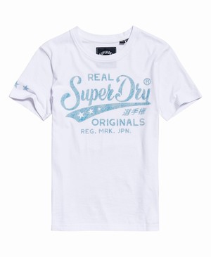 Superdry Real Originals Mock Denim Női Pólók Fehér/Kék | HJFRY8672